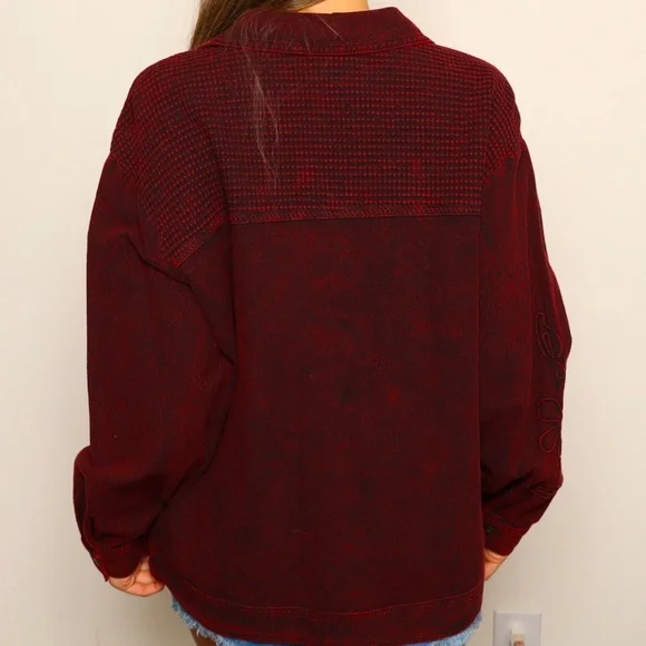 Vintage Red Black Wash 3D Floral Detail Full Button Jacket - Picture 4 of 4